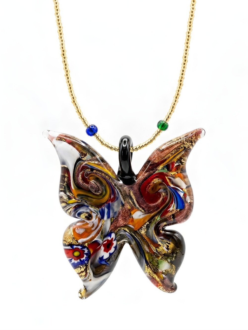 Ross-Simons Italian Multicolored Murano Glass Butterfly Pendant Necklace